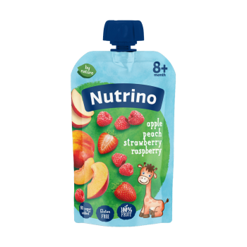 NUTRINO VOĆNA KAŠA PIRE OD JABUKE, BRESKVE, JAGODE I MALINE 100G 8M+