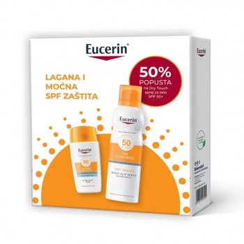 EUCERIN SUN BOX HYDRO PROTECT ULTRALAGANI FLUID SPF50+ 50ML 66961 + DRY TOUCH SPREJ ZA ZAŠTITU KOŽE OD SUNCA SPF50 200ML 69758 PROMO 