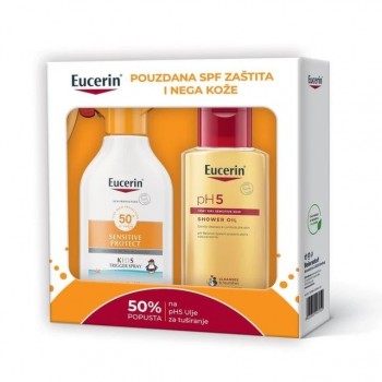 EUCERIN SUN BOX KIDS SPREJ SENSITIVE PROTECT SPF50+ 250ML 63442 + EUCERIN PH5 ULJE ZA TUSIRANJE 200ML 63121 PROMO